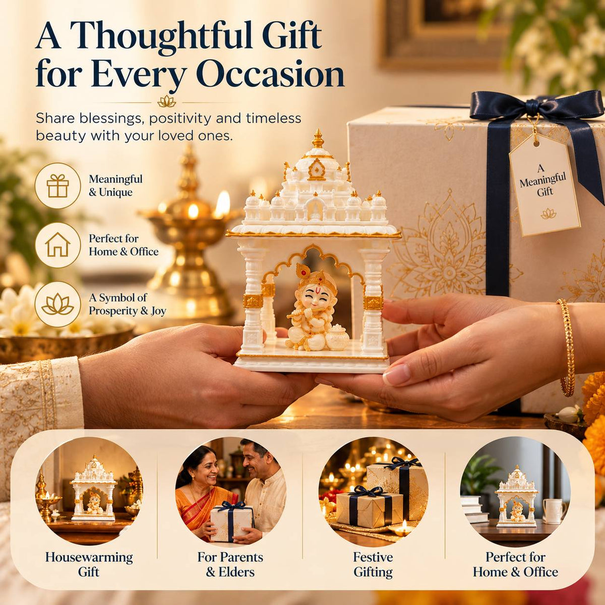 Miniature temple with idol being gifted – festive and housewarming gift
