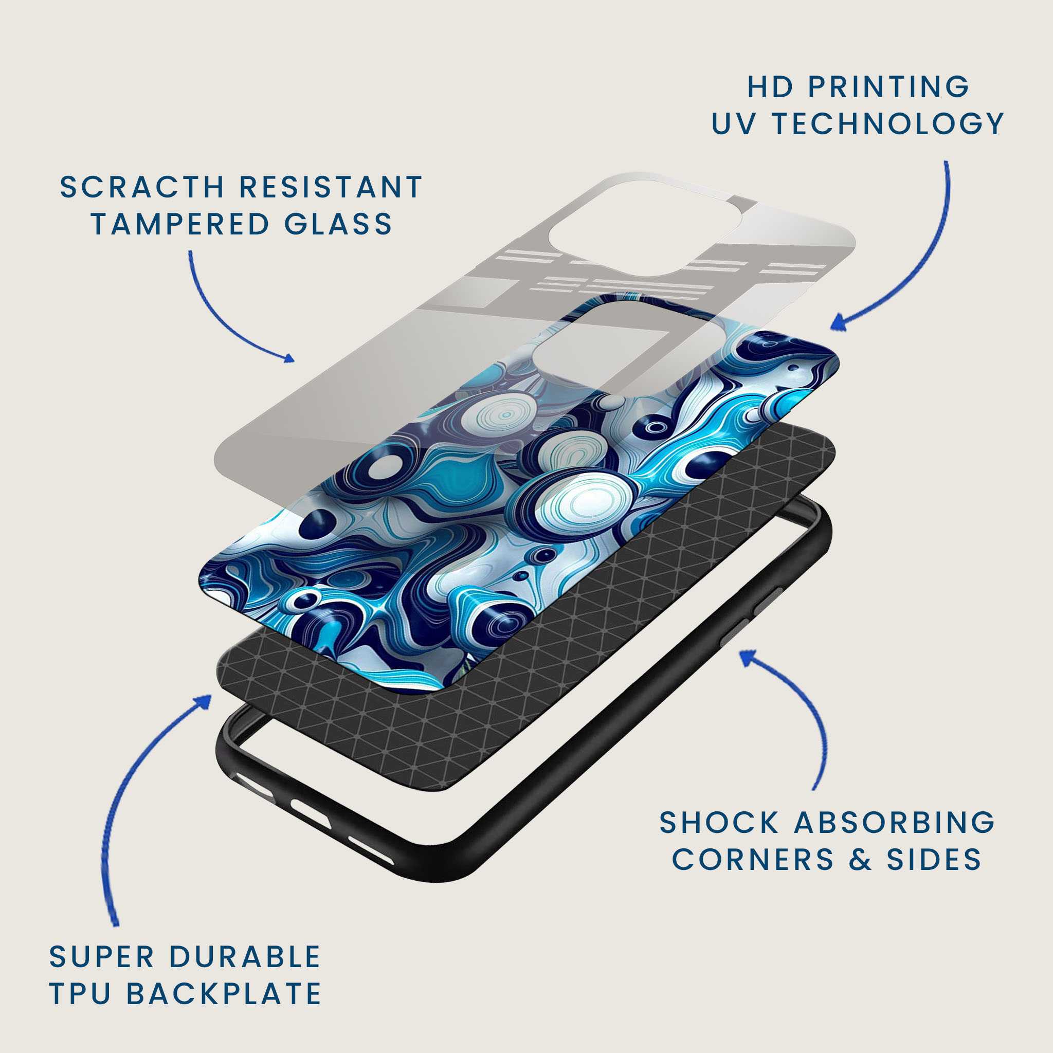 3D Abstract Waves Mobile Back Cover Layer Image