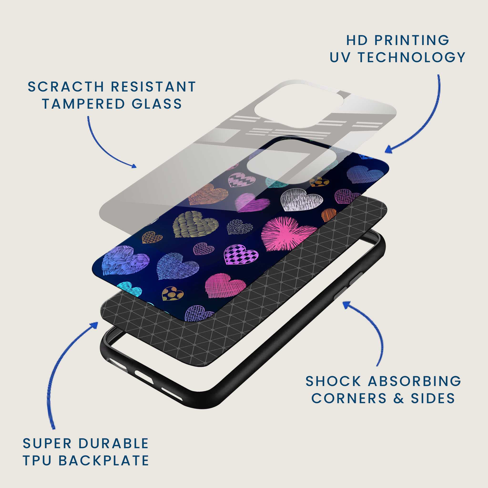 Cute Doodle Heart Mobile Back Cover Layer Image