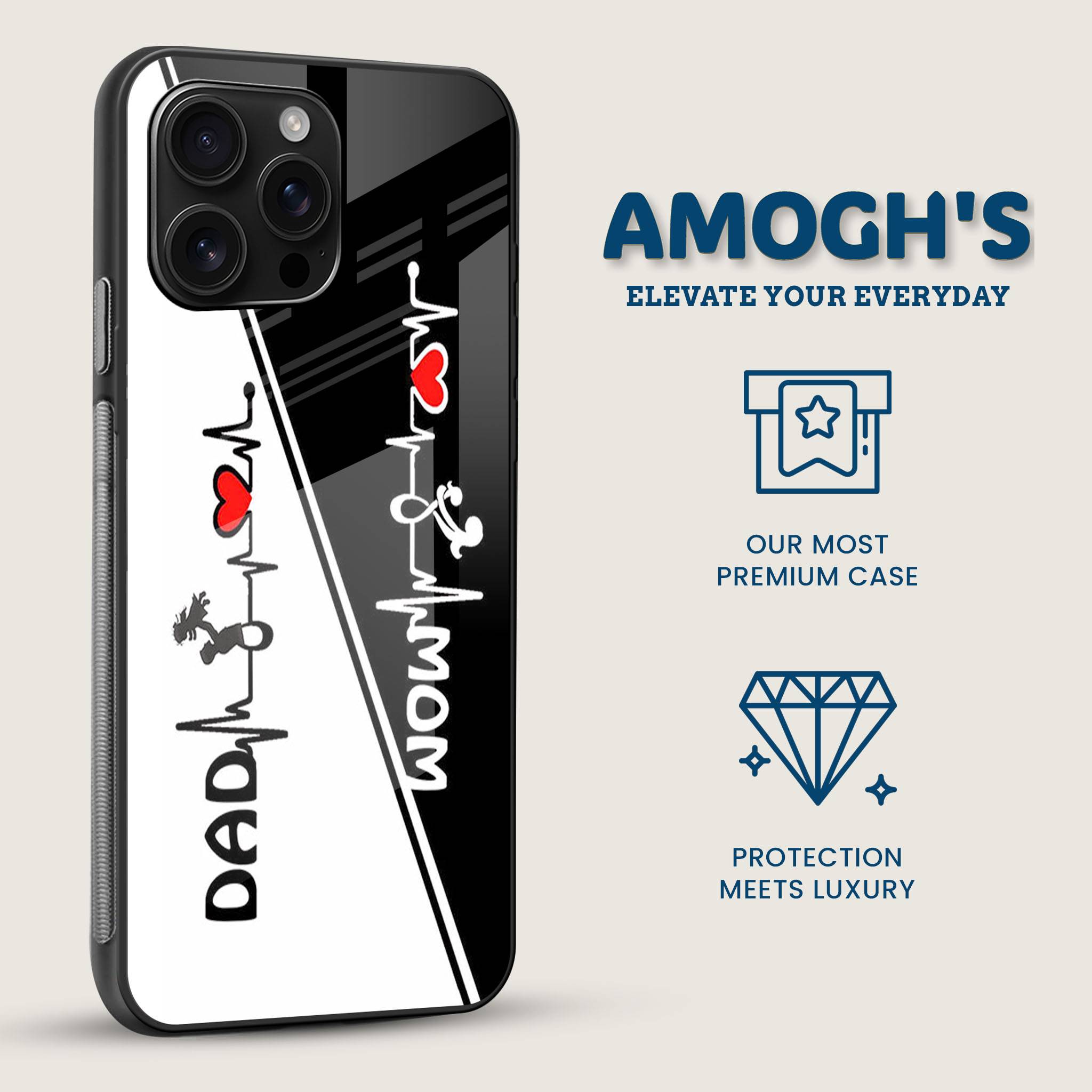 Dad Mom Heartbeat Mobile Back Cover Side Image