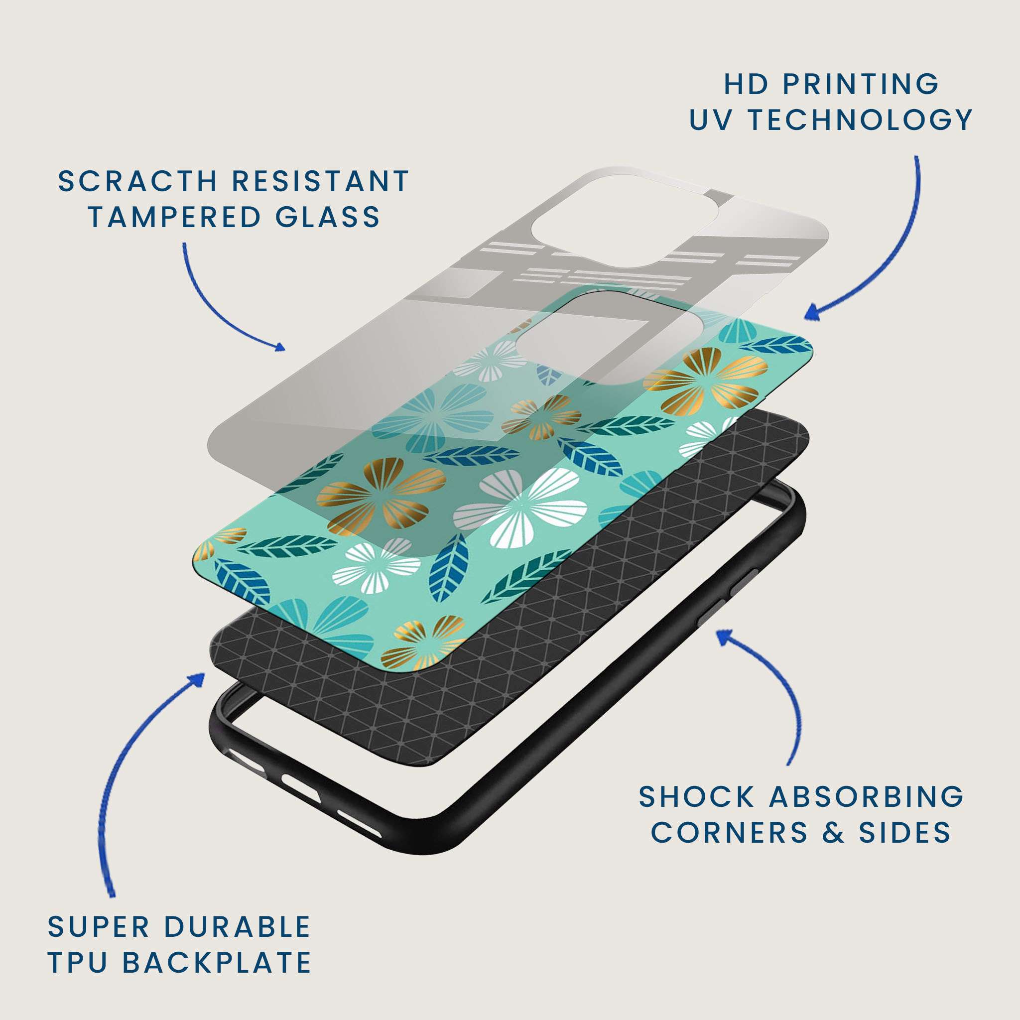 Golden Floral Mobile Back Cover Layer Image