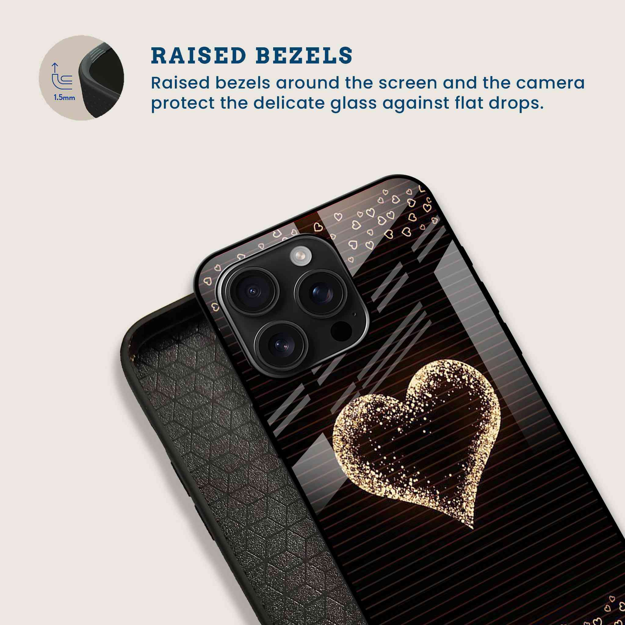Golden Heart Mobile Back Cover Bezel Image