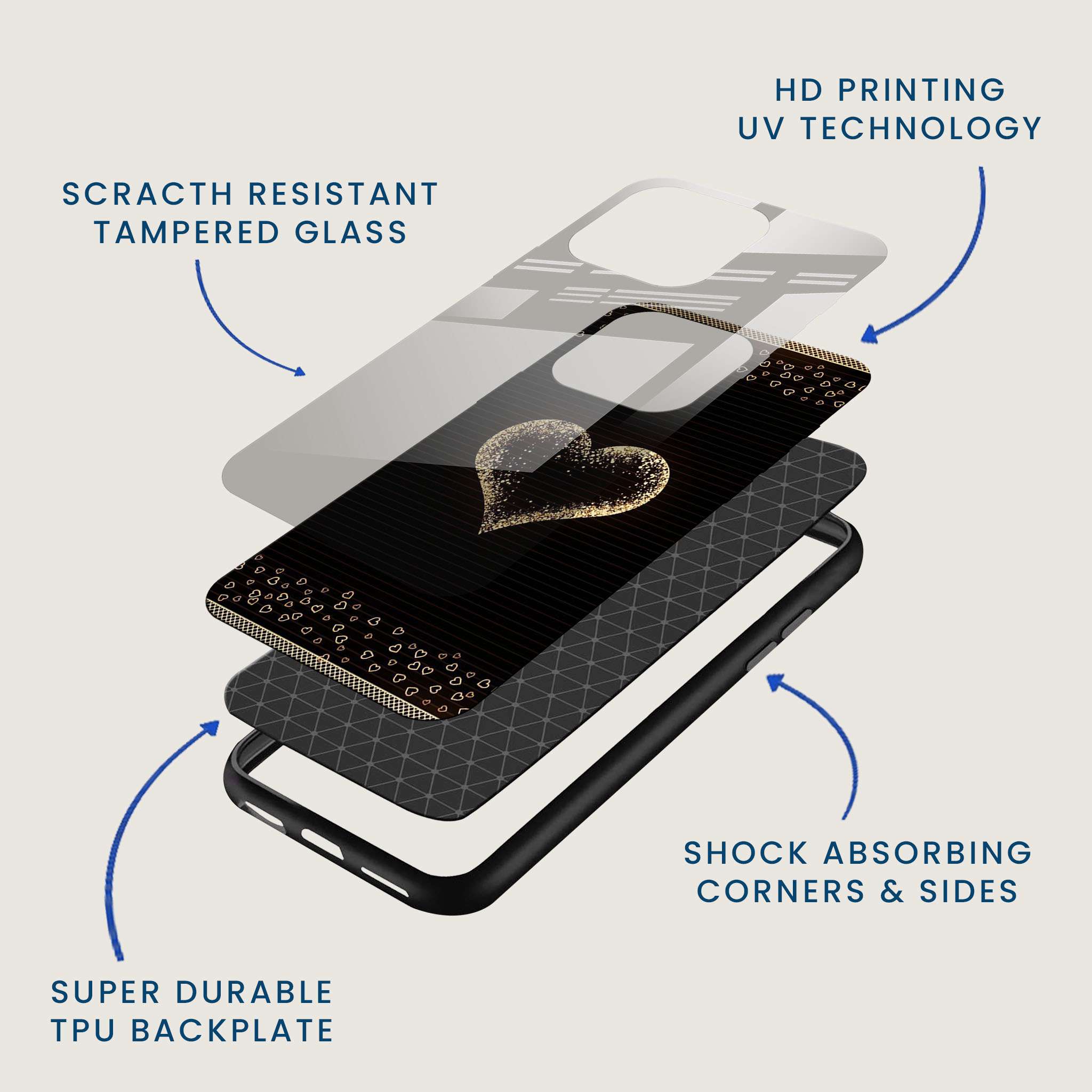 Golden Heart Mobile Back Cover Layer Image