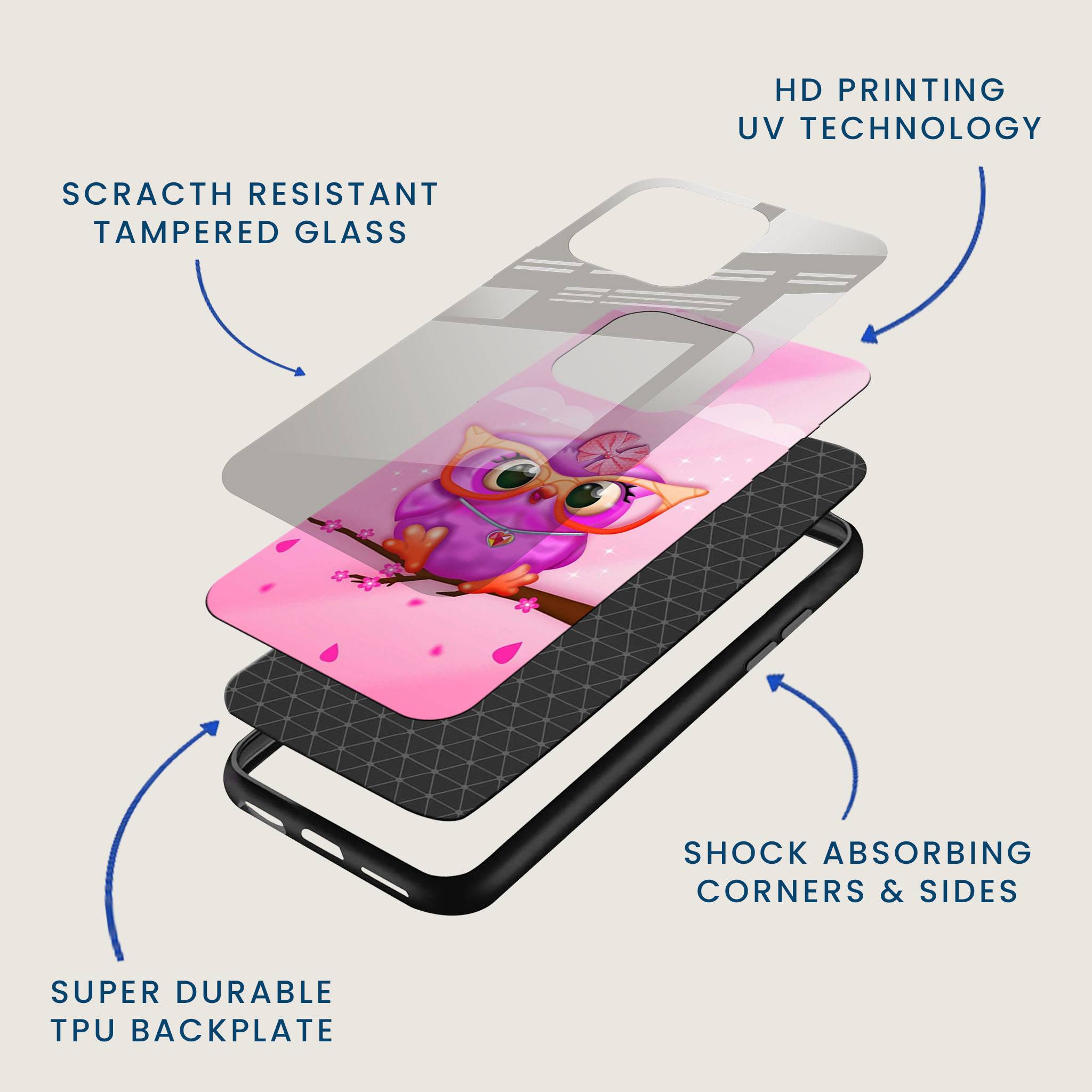 Pink Owl Mobile Back Cover Layer Image