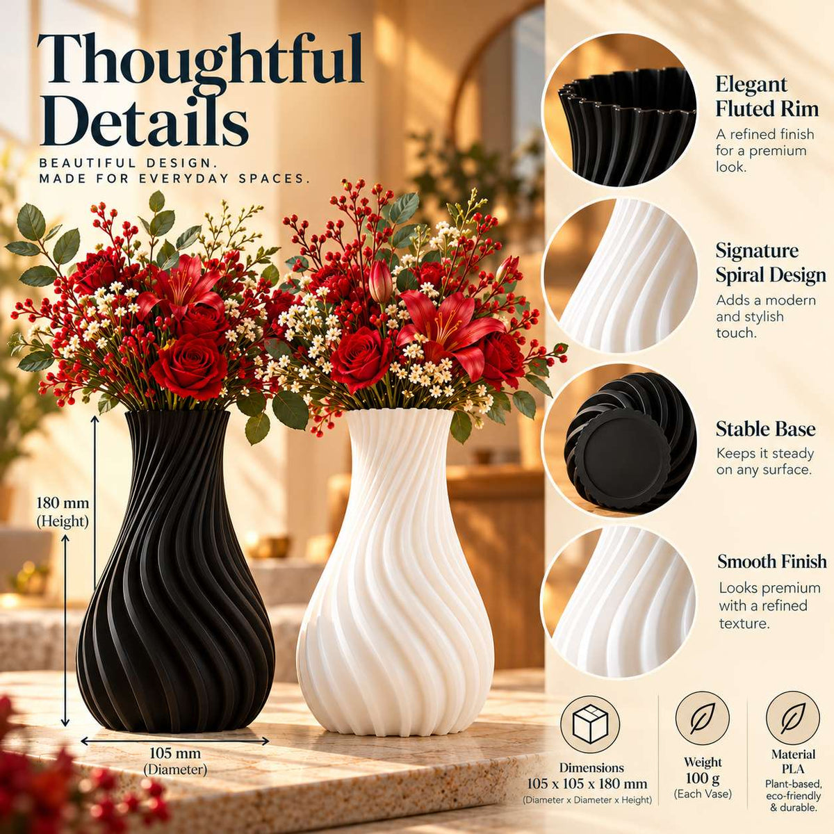 Sculpted Spiral Vase – Modern Statement Décor