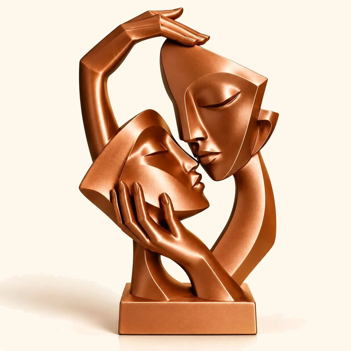 Abstract couple face sculpture in Burnt Copper, modern love décor