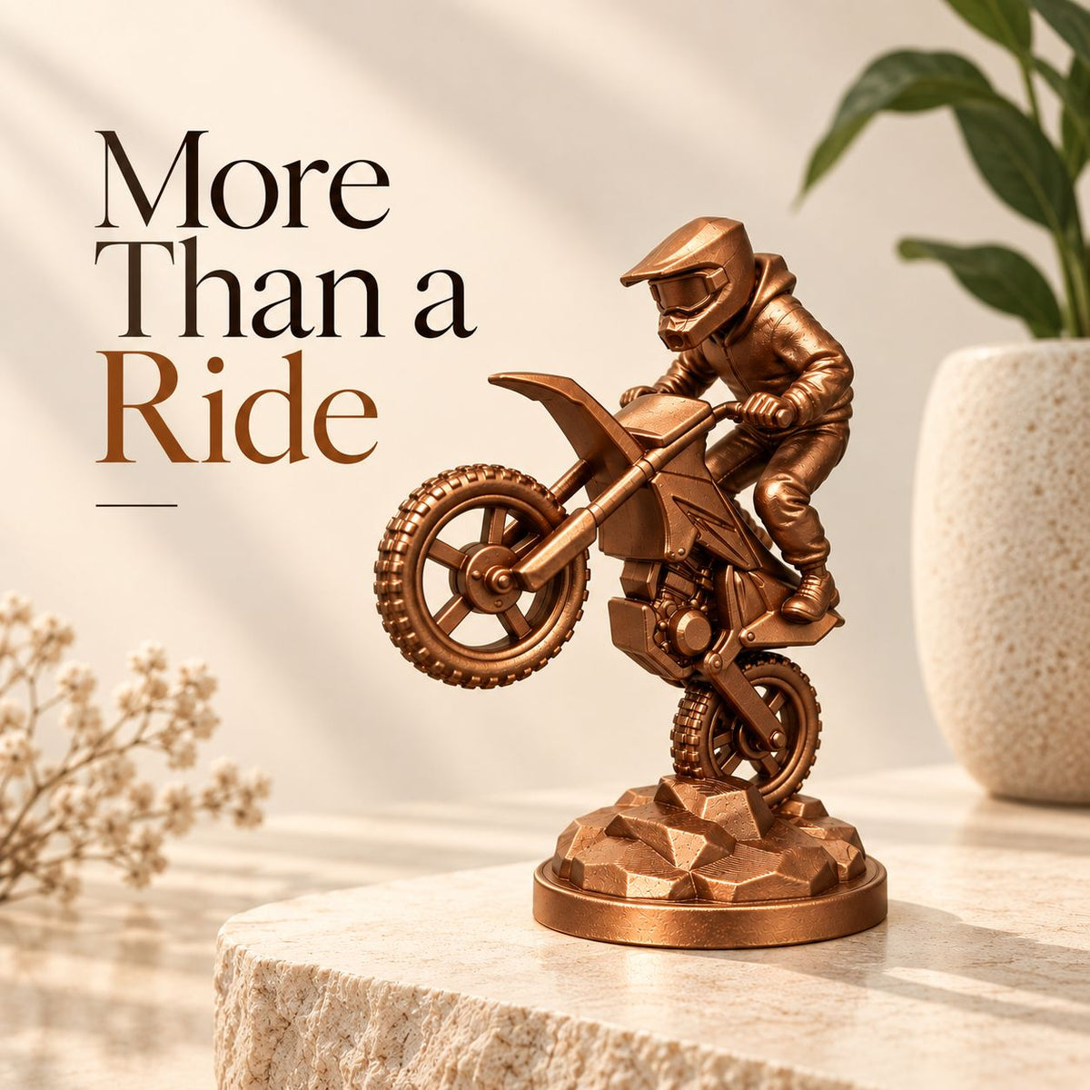 Bronze motocross rider sculpture as home decor – More Than a Ride