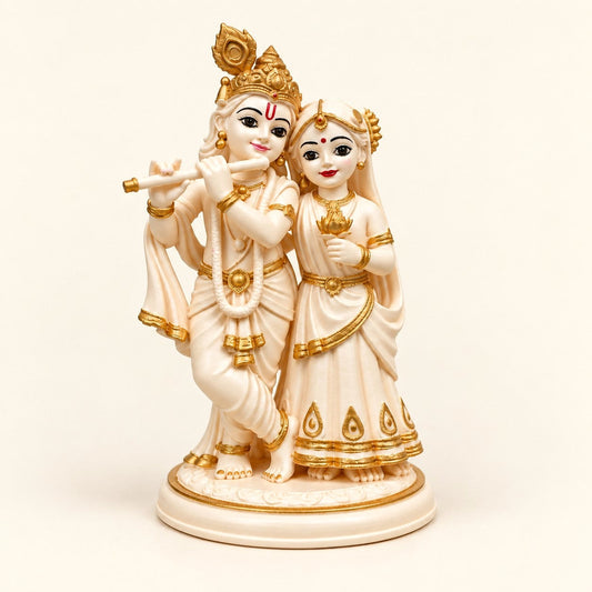 Radha Krishna idol in ivory and gold – 3D printed devotional decor by Amogh's